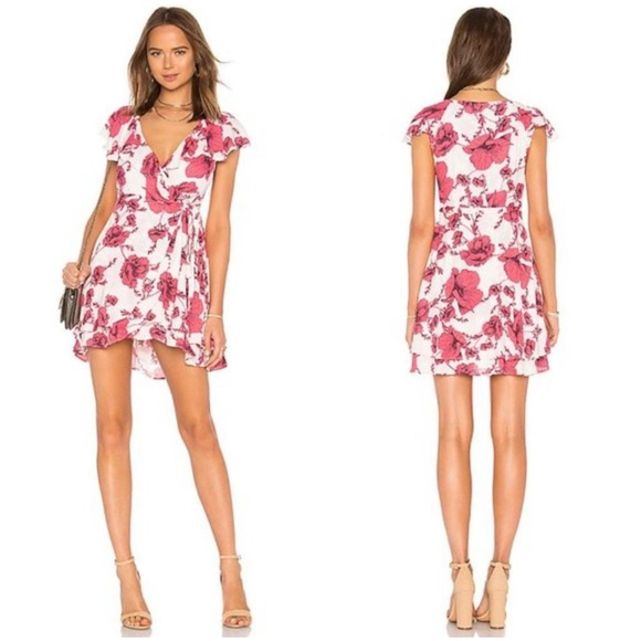Free People French Quarter Print Wrap Pink Floral Mini Dress Size Medium - Picture 1 of 7